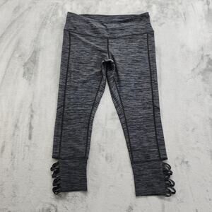 Cinch Leggings Womens M Black Gray Strappy Cutout Hem Crop Capri Workout Yoga